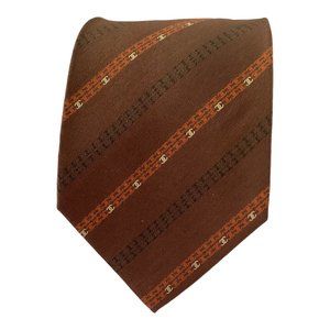 CHANEL PARIS Brown Striped Monogrammed Silk Tie Made In Italy 56"-3" EX COND